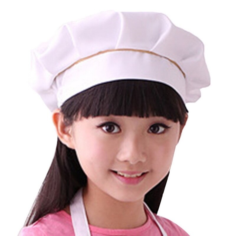 Girls Boys Hat Children Cooking Baking Kitchen School Children Bib Headwear Solid Caps DIY Painting