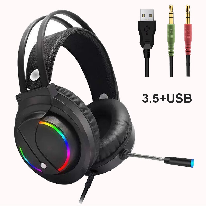 Gaming Hoofdtelefoon Voor Pc Gamer Headset Head-Mounted Met Kleurrijke Verlichting 3.5Mm Plug Voor Pc Computer PS4 Xbox: 3.5mm plug