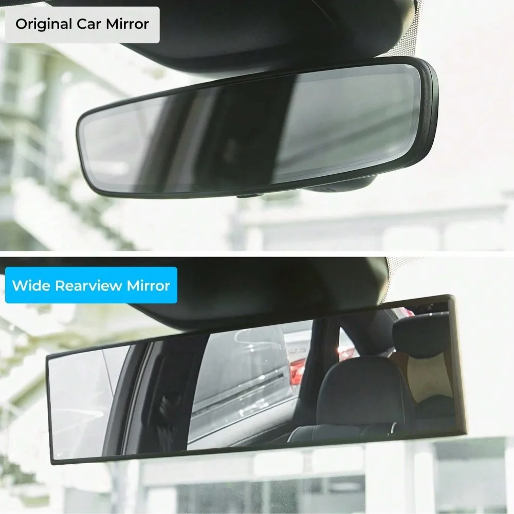 Espejo retrovisor panorámico para coche, Clip Interior en espejos retrovisores gran angular para coche, espejo retrovisor grande extendido Universal