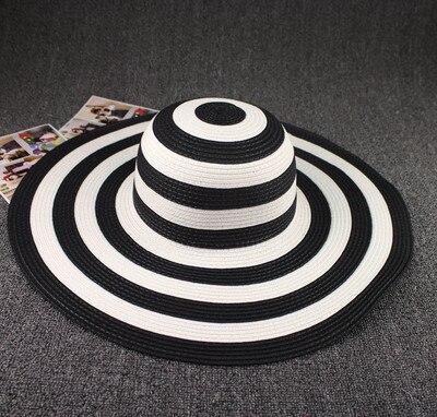 Sombrero de paja para el sol para mujer, gorra de playa con protección solar UV, a rayas red y white,informal: 2