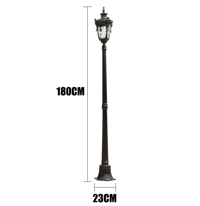 (H≈1.8M)Garden light outdoor waterproof garden landscape light high pole street light villa community road lawn park light: black