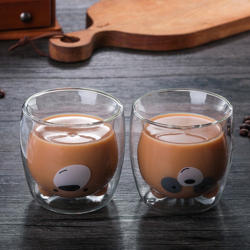 270 Ml Double Coffee Cup High Borosilicate Glass Cold Drink Cup Drink Cup Cute Bear Glass Milk Glass Milk Tea Glass