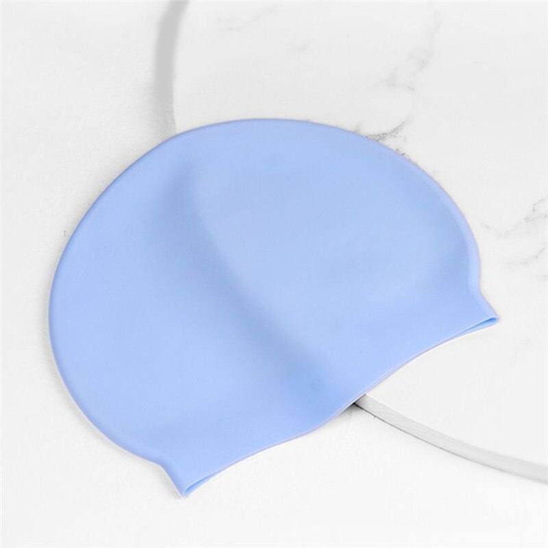 Bonnet de bain en tissu pour femmes et hommes, protection des cheveux longs, fleurs plissées, imprimé, grande taille: Bleu