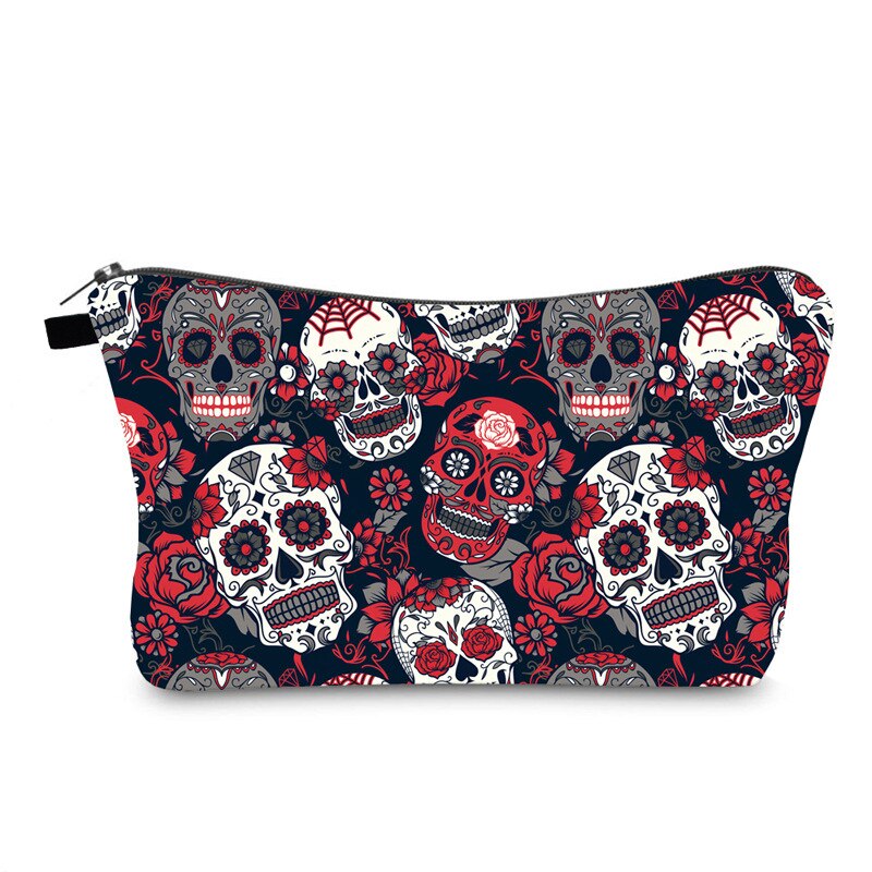 Fudeam Polyester Skull Print Patroon Vrouwen Waterdichte Cosmetische Tas Toilettas Opslag Organiseren Reizen Make-Up Tas Vrouwelijke Wassen Pouch: E