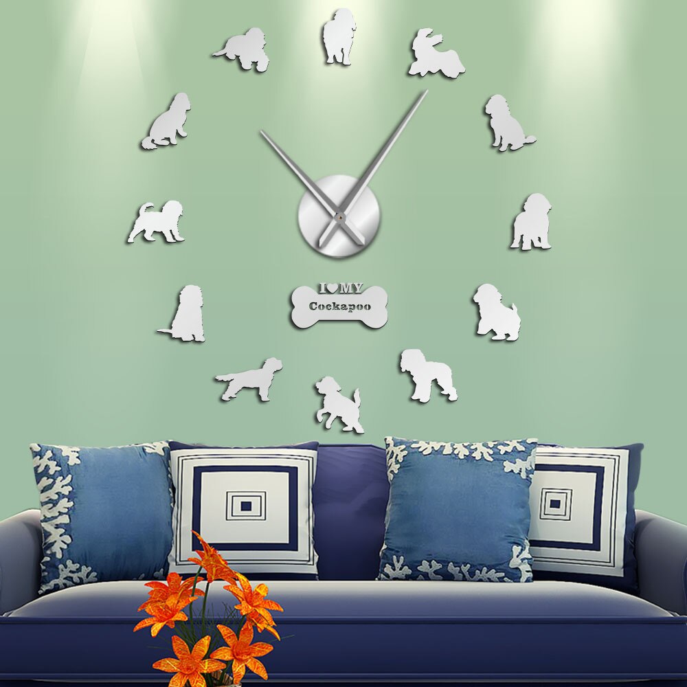 GZ311 Cocker Spaniel Acrylic 3D mirror wall clock European style living room large dog clock