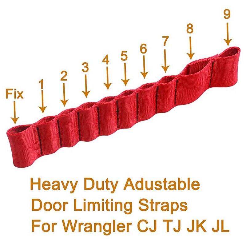 Heavy Duty Strong Adjustable Door Limiting Check Strap for Jeep Wrangler TJ JK JL Load 1000 Lb (2PCS-Red)