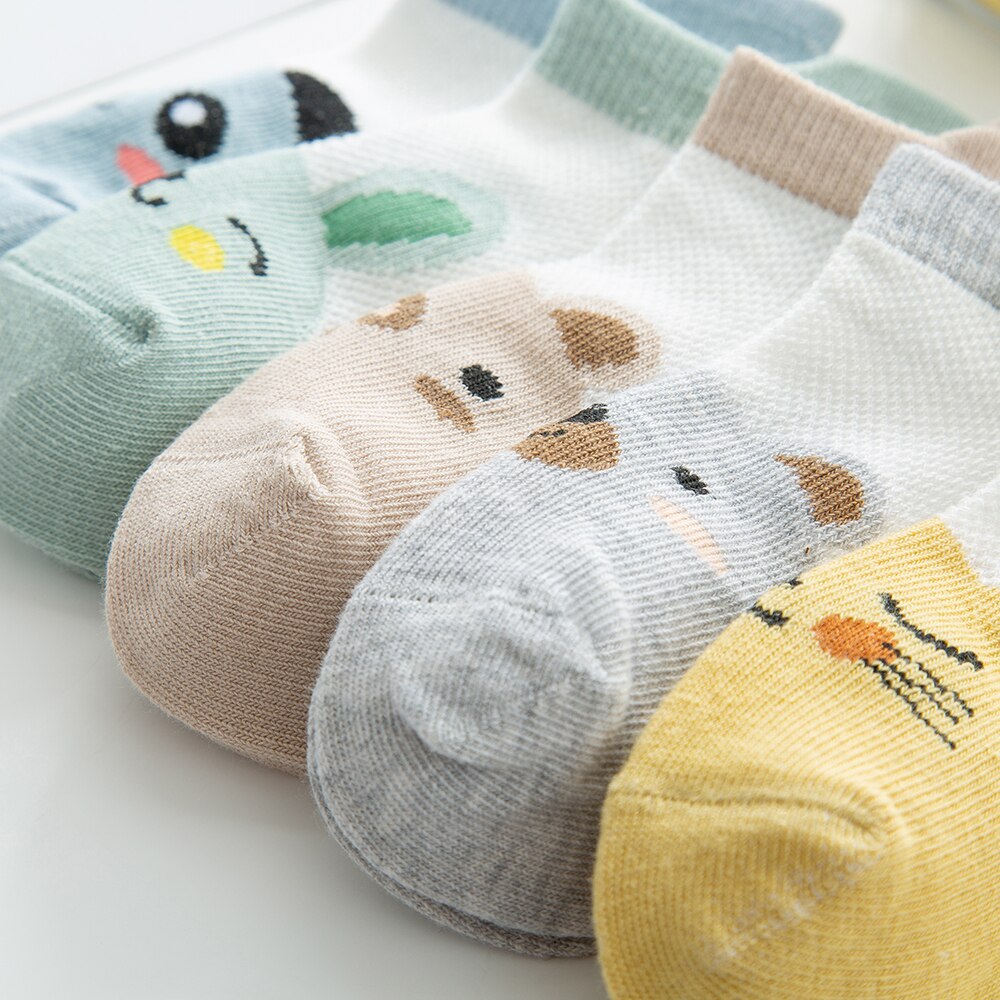 5 Paare/los 0-2Y Baby Socken Sommer Baumwolle 3D Karikatur Ebene freundlicher Socken Mädchen Gittergewebe Nette Neugeborene Junge Kleinkind Socken Baby