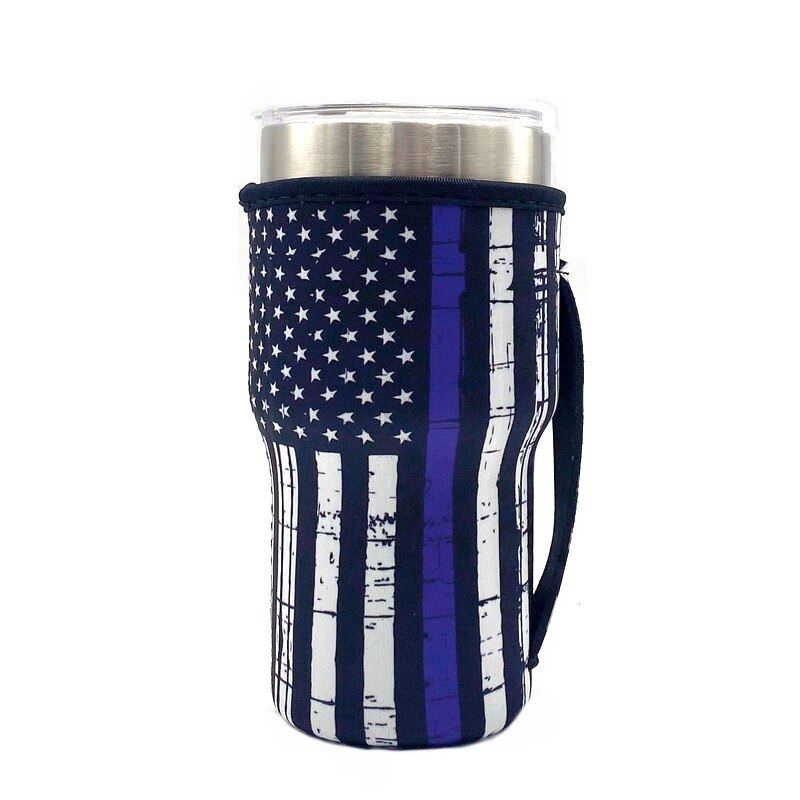 Reusable Iced Coffee Cup Sleeve Neoprene Insulated Sleeves Cup Cover Holder Idea for 20oz Tumbler Cup: Black American Flag