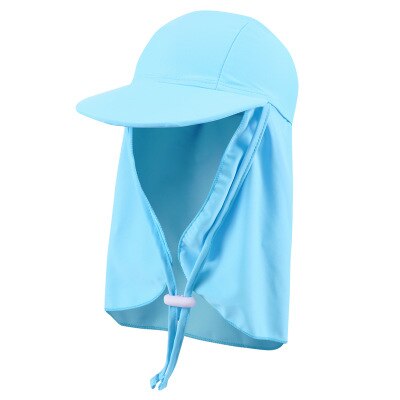 Sombrero con solapa para niños, gorra con cuerda UPF 50 +, protección solar, cubierta para el cuello, gorra de playa para ciclismo,: cyan