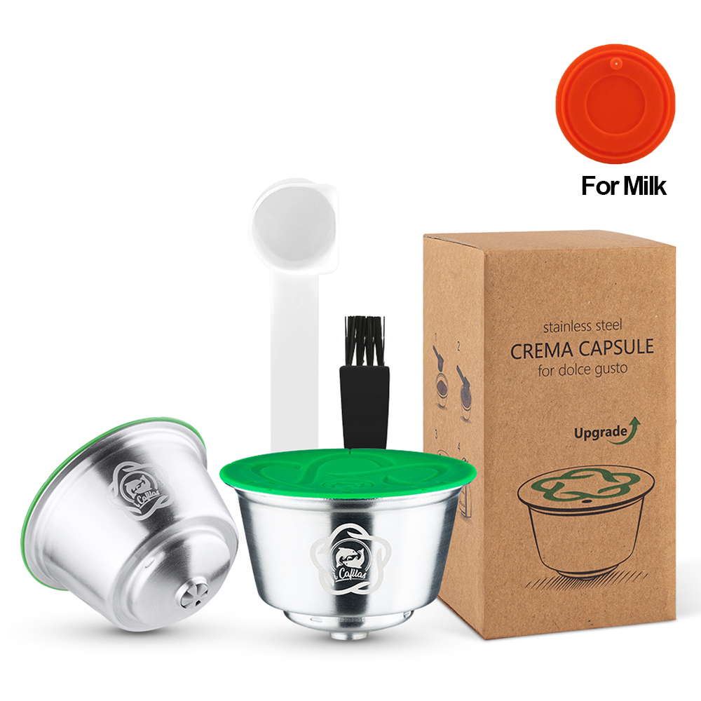 Icafilas Capsulas De Cafe Recargables Dolce Gusto Herbruikbare Hervulbare Capsules, Filters Voor Necafe Dolce Gusto Maker Koffie Pods: 2 pod milk lid