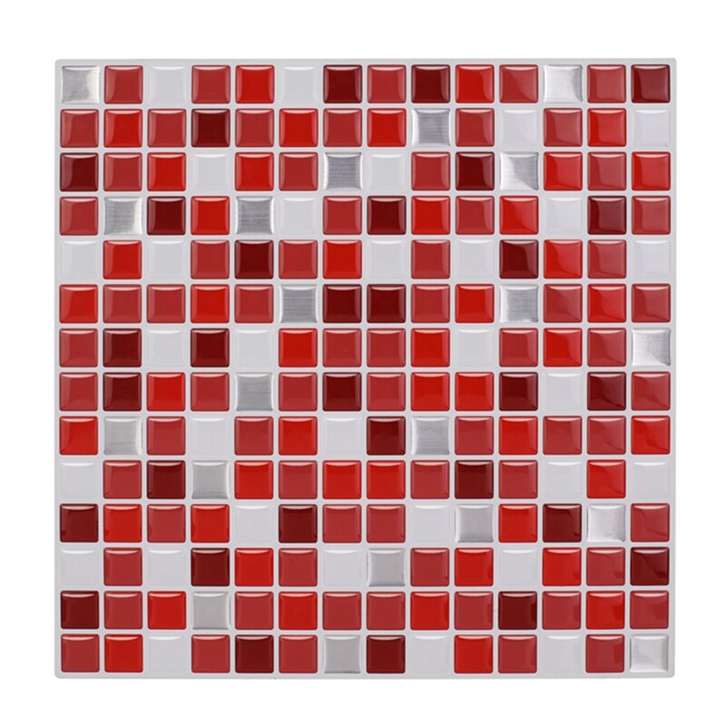Vividtiles papier peint vinyle imperméable | Effet 3D écorce et bâton, carrelage mural mosaïque rouge coloré-1 feuille