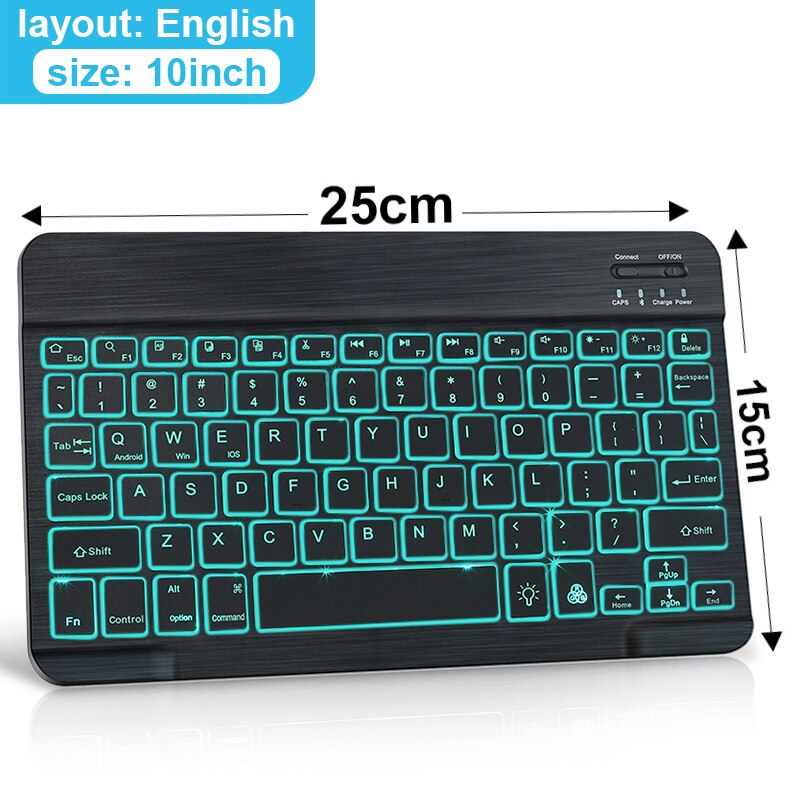 Tastiera Bluetooth RGB tastiera Wireless Bluetooth Mini tastiera russa spagnola RGB retroilluminata ricaricabile per Tablet ipad: 10 Inch EN Keyboard