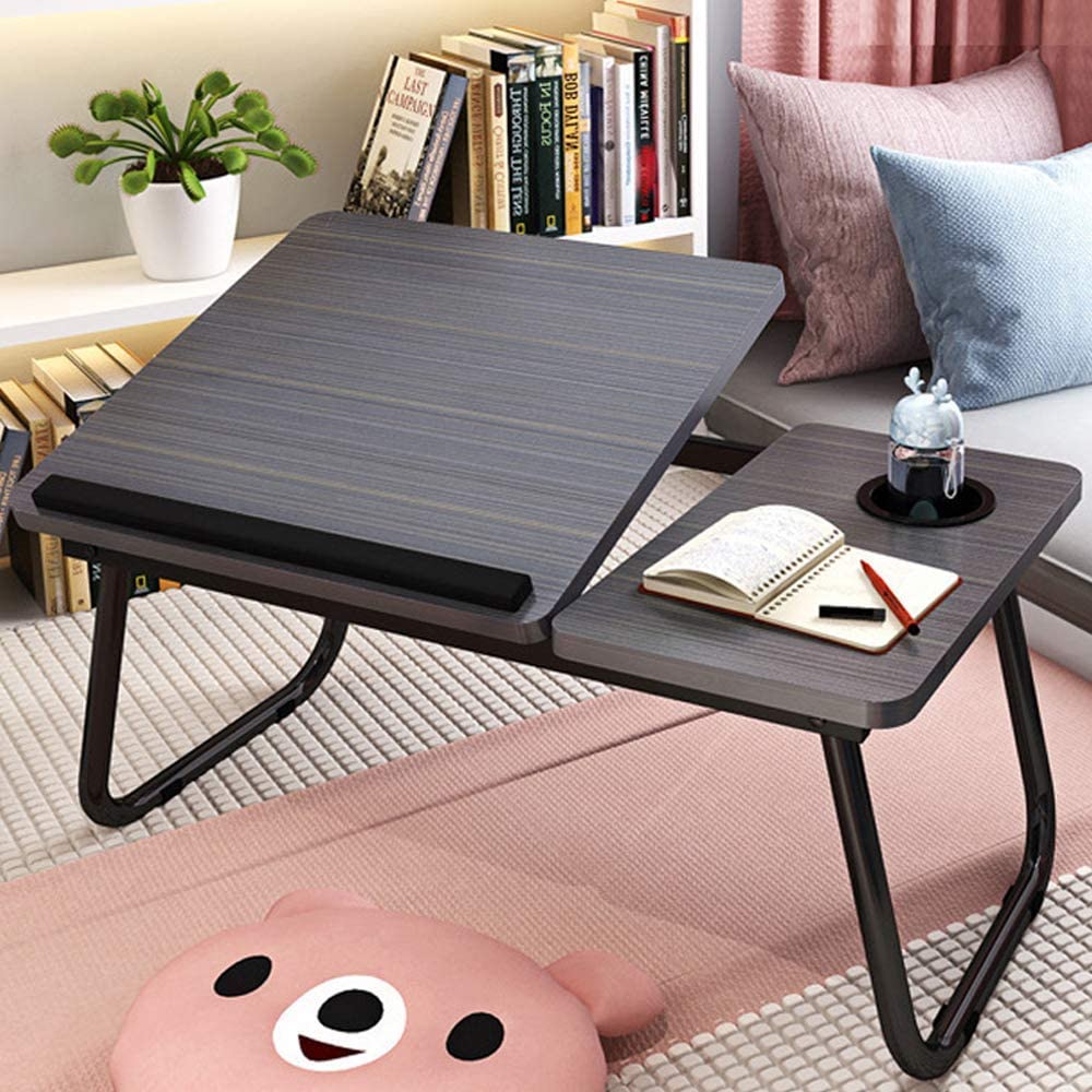 Plegable Mesa portátil de escritorio del regazo soporte de mesa ajustable para Laptop para la cama Notebook Tablet con sostenedor de taza