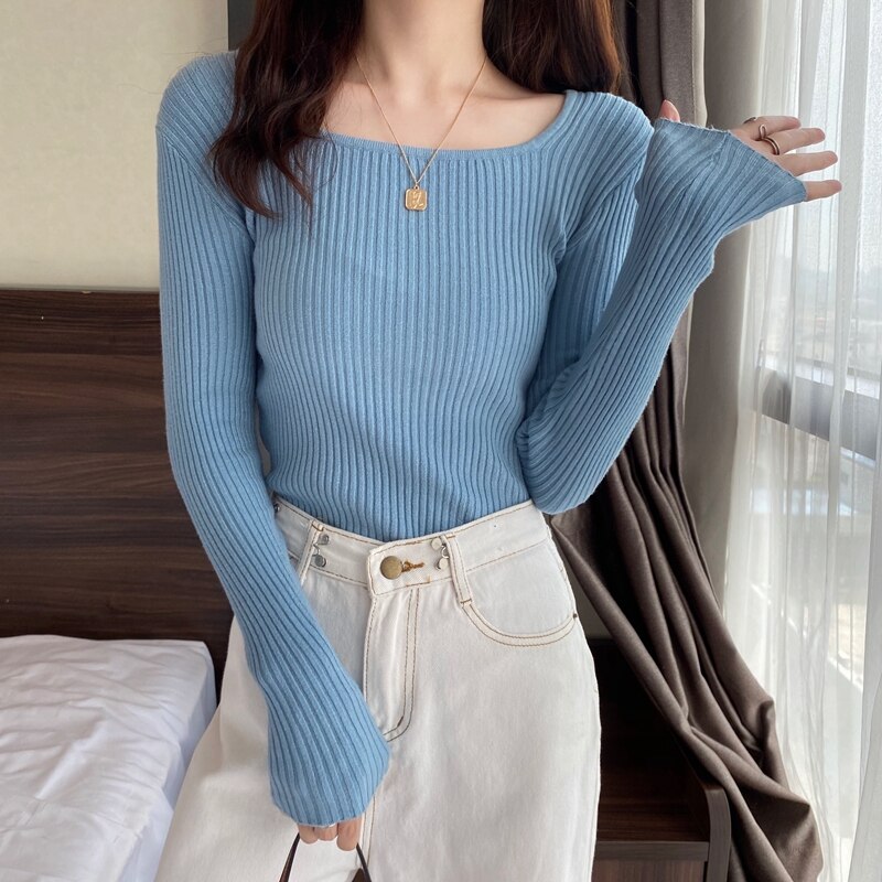 Arach&cloz Truien voor Vrouwen Wollen Blend Korte Lange Mouwen Herfst Winter Trui Crew Neck Shirt Tops