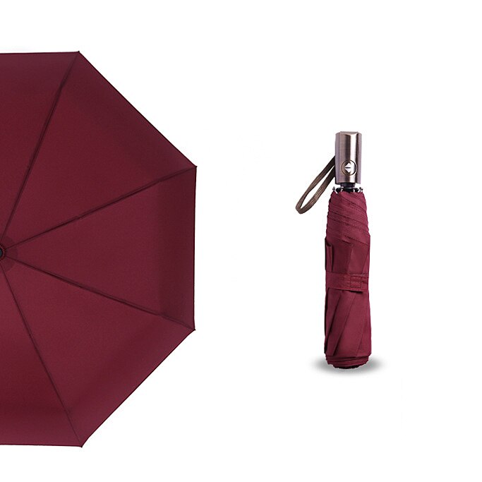 Automatic 3 Folding Aureate Handle Big Umbrella Rain Women Luxury Windproof Stand UV Umbrella Ideas Paraguas: Red