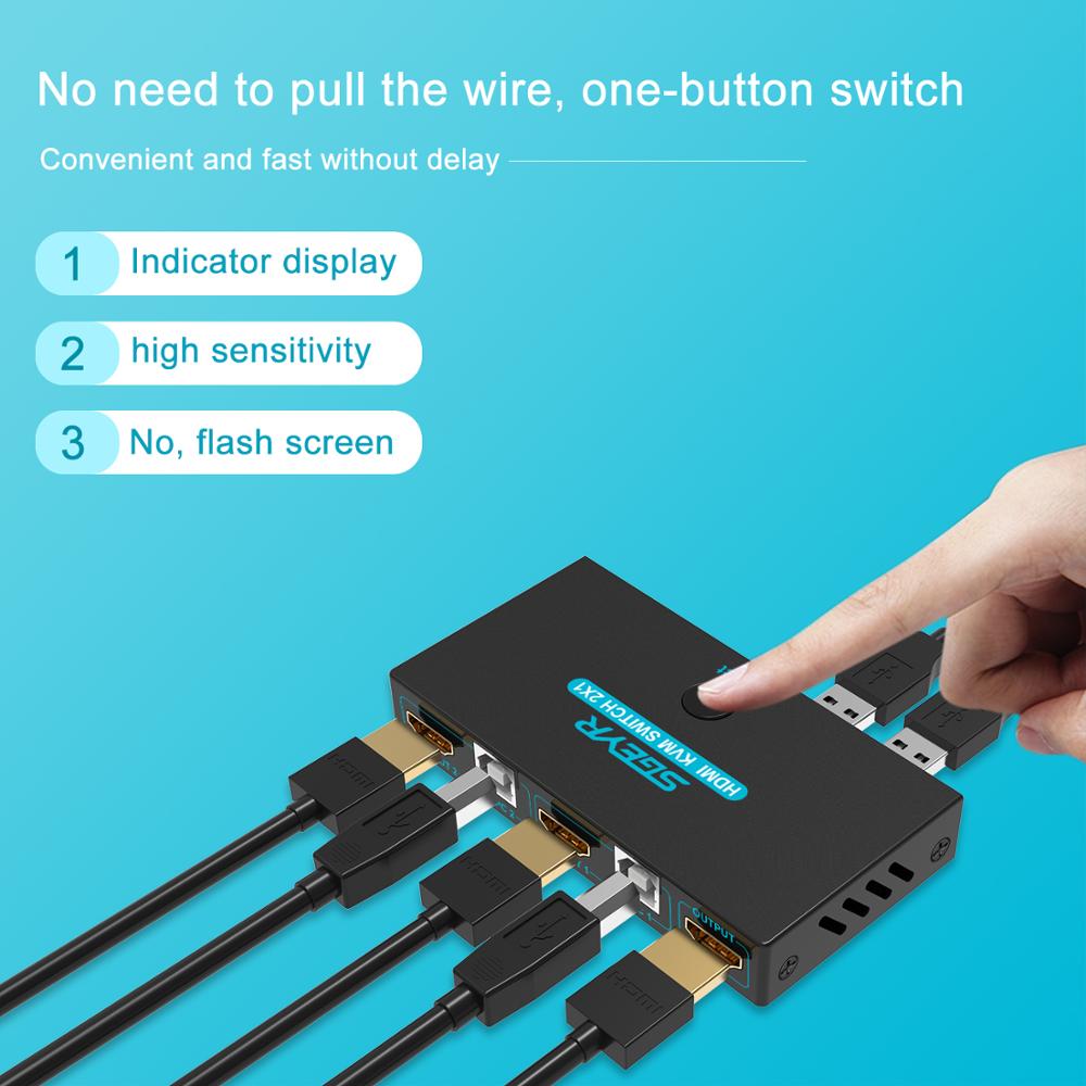 Sgeyr hdmi kvm switch 2 port dele 2 computere med en skærm 2 x 1 usb kvm hotkey metal switch med hdmi kabel og usb kabel