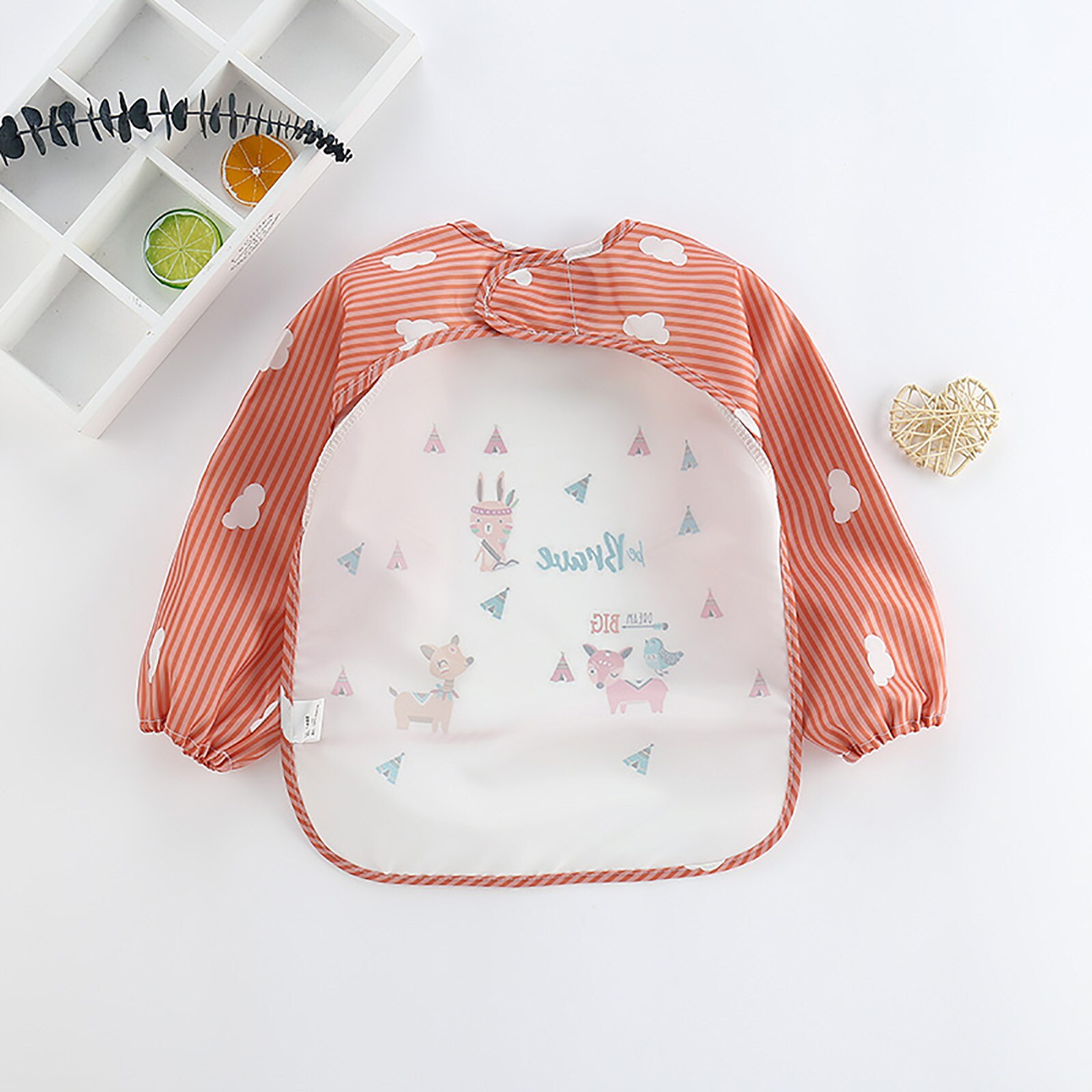 3pc natal elk impressão bib bebê impermeável de manga comprida listrado anti-vestindo dos desenhos animados bib invertido vestido de chuveiro de bebê presentes