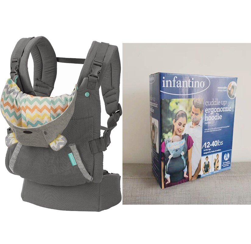 Baby skulderstrop bærbar børnestrop rygsæk tykkere skulder ergonomisk hættetrøje kænguru baby rem: Grå emballage