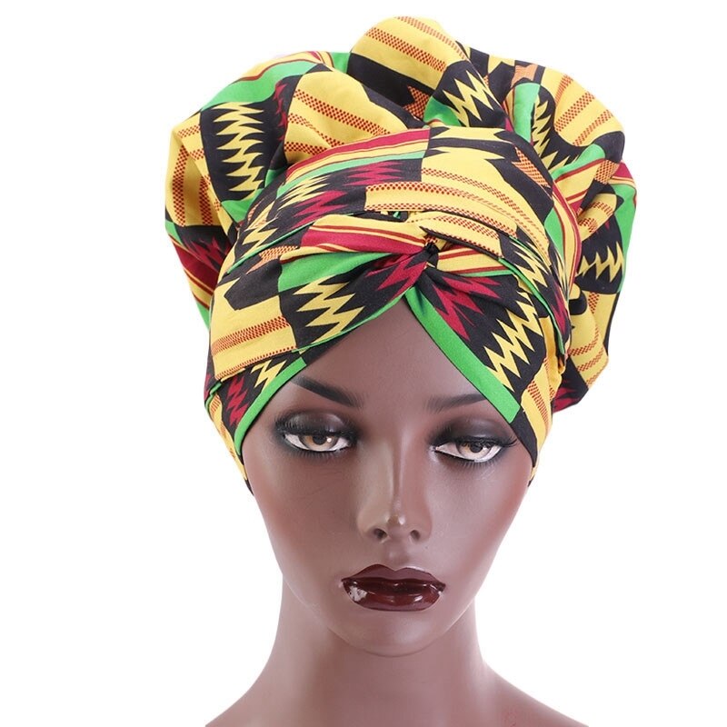 Gorros africanos para el pelo para mujer, gorro de satén con estampado, Cinta Larga de doble capa, con patrón, talla grande, 1 unidad, 38cm
