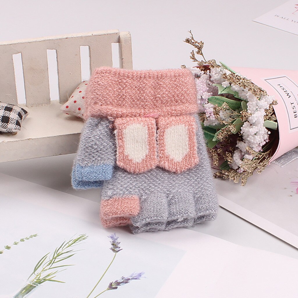Guantes de invierno de medio Dedo de los niños de dibujos animados guantes de punto de los niños guantes de invierno #4