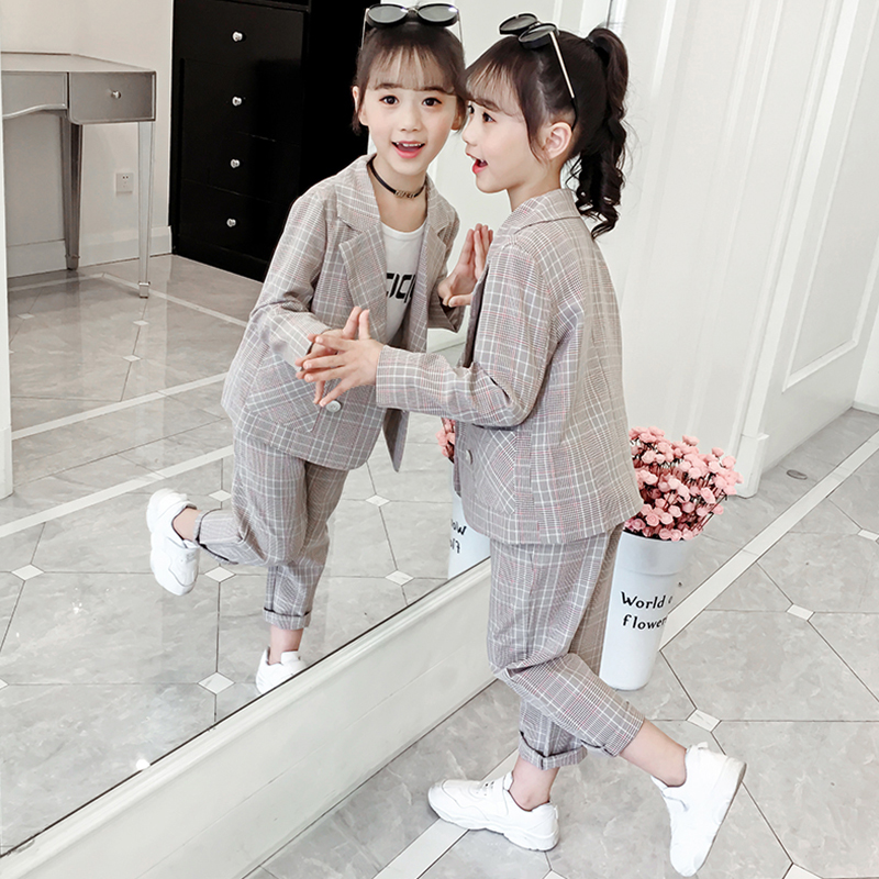 Girls Plaid Suit Set Kids Toddlers Spring Summer Clothes School Coat Jacket Children Cotton Blouse Pants Skirts