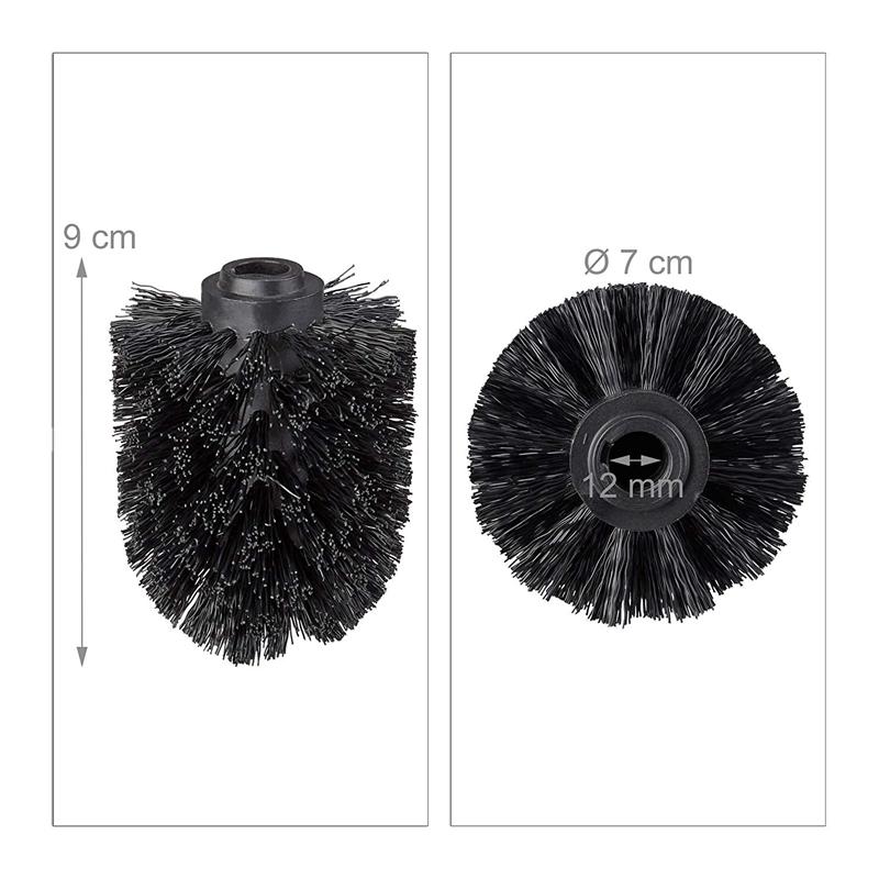 Toiletbørstehoved i sæt  of 5,  løse toiletbørster 12mm gevind, udskiftning af børstehoveddiameter 7 cm,  sort