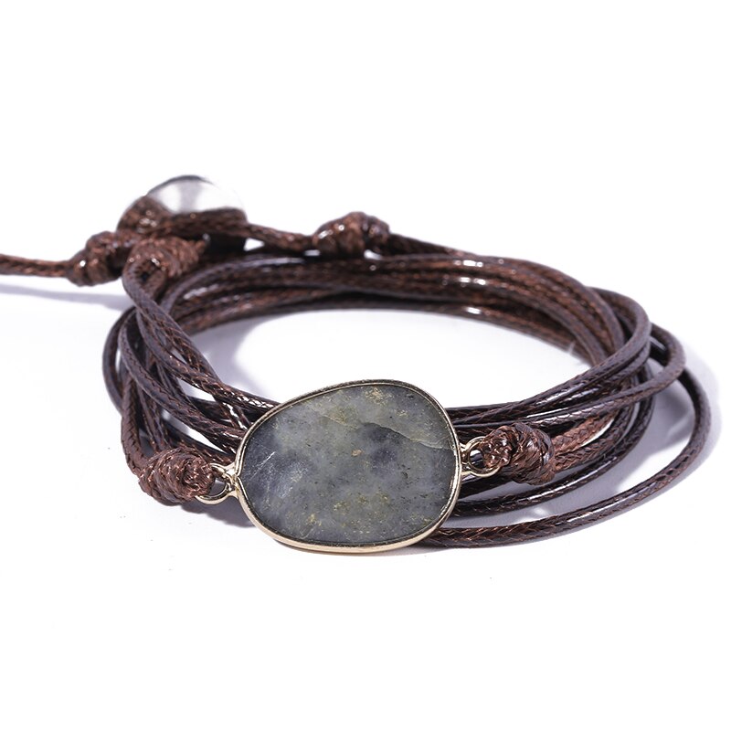 Touw Wrap Armband Natuursteen Labradoriet Boho Lange Vriendschap Armband Unieke Handgemaakte Etnische Armbanden: brown