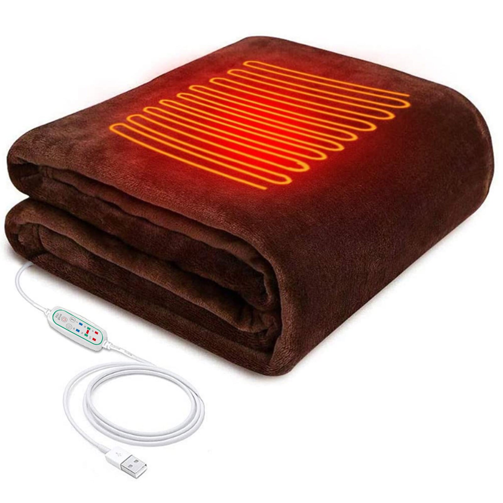 45*80cm USB 5V Electric Heating Shawl Washable 3 Heat Settings With Timing Function Heated Blanket: Brown