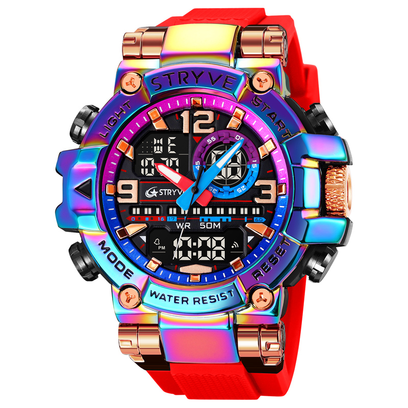 STRYVE Men's Watches Electronic Watches for Man Top Brand STRYVE 8025 Outdoor Sports Timepiece with Calendar Chronograph: Red