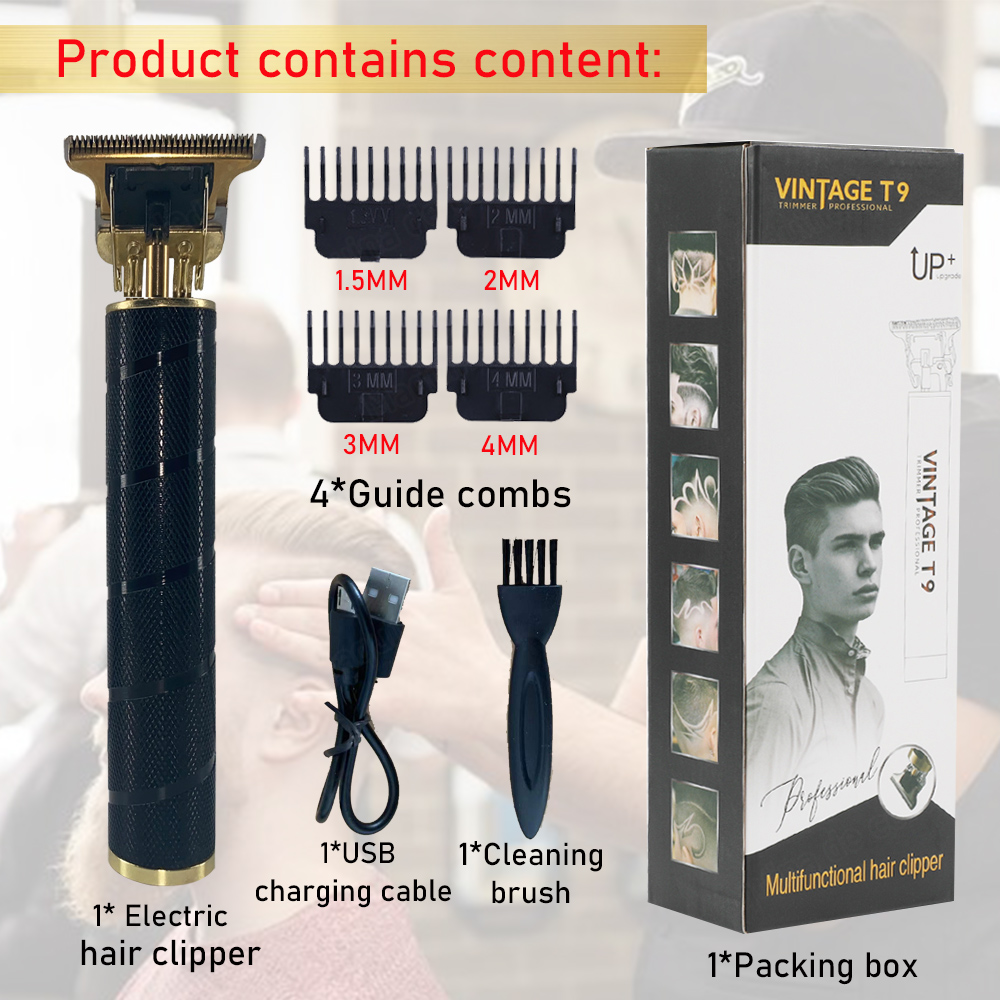 Cortadora de pelo trimmer cortapelos profesional hombre recortadora barba corta pelo hombre cortadora pelo maquina de pelar hombre T9 para hombre 6 9 MM máquina de corte de pelo profesional Vintage maquina cortar pelo: balck spiral