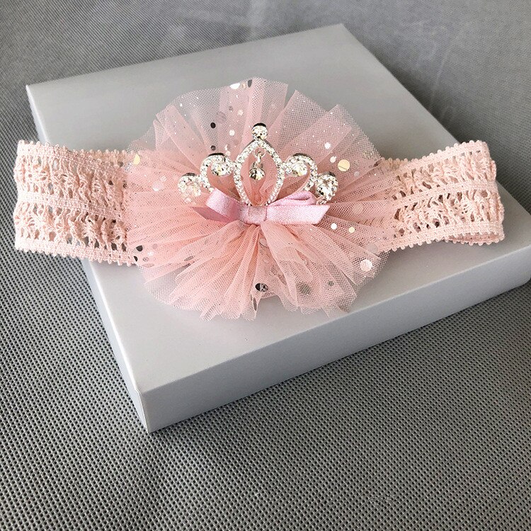Infant Child Hair Band Three-dimensional Alloy Rhinestone Crown Headdress Baby Girl Mesh Elastic Headband: A