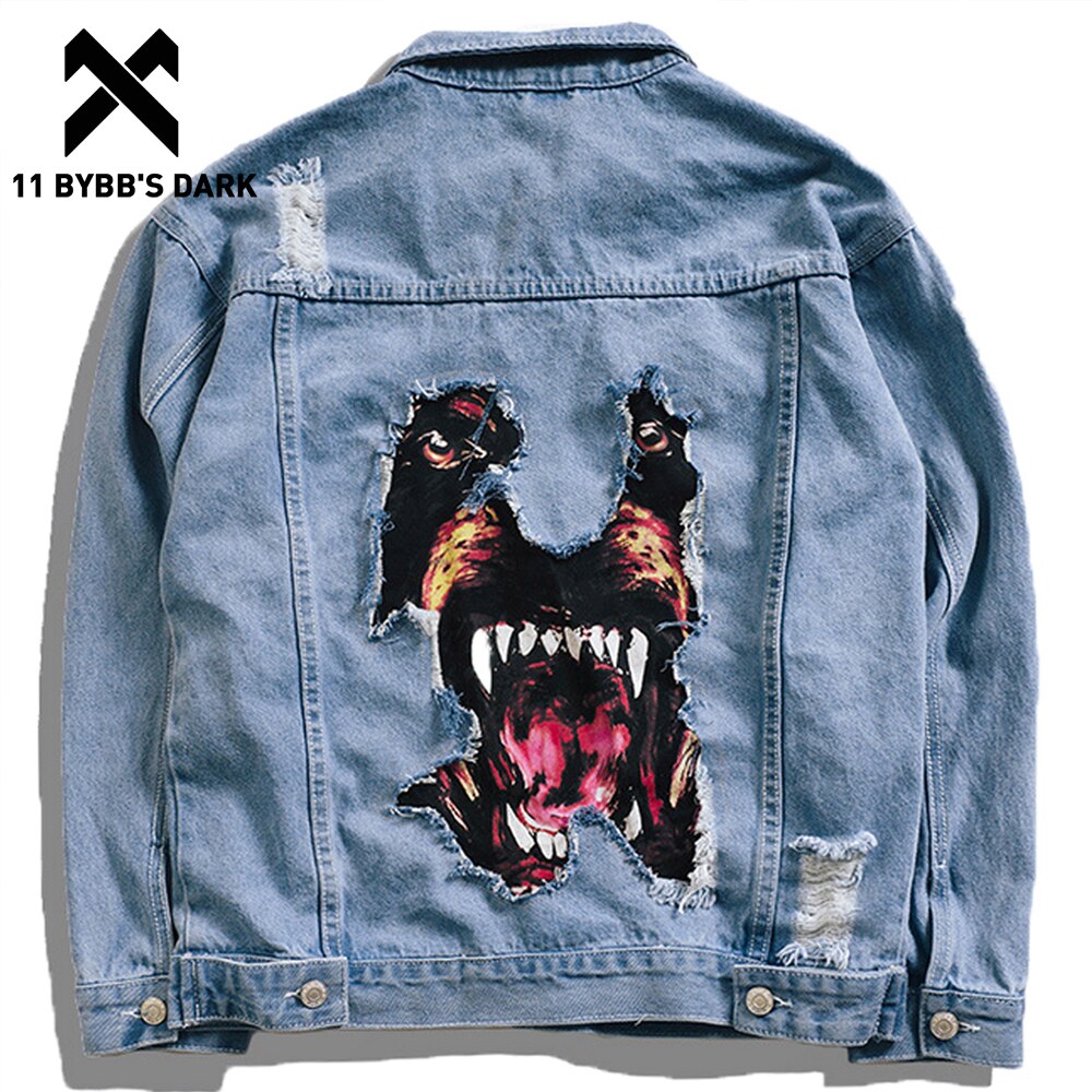 11 bybb's donkere heren hiphop denim spijkerjacks grappige hondenpatch gescheurde gaten windjack harajuku streetwear casual jeans