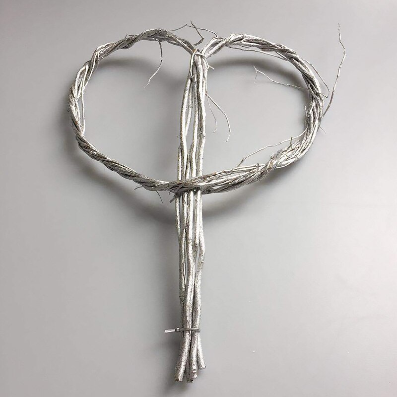 Flores artificiales de mimbre en forma de corazón, ramas de sauce Natural, Material de embalaje circular artesanal, decoración de boda y Navidad hecha a mano: Silver Color