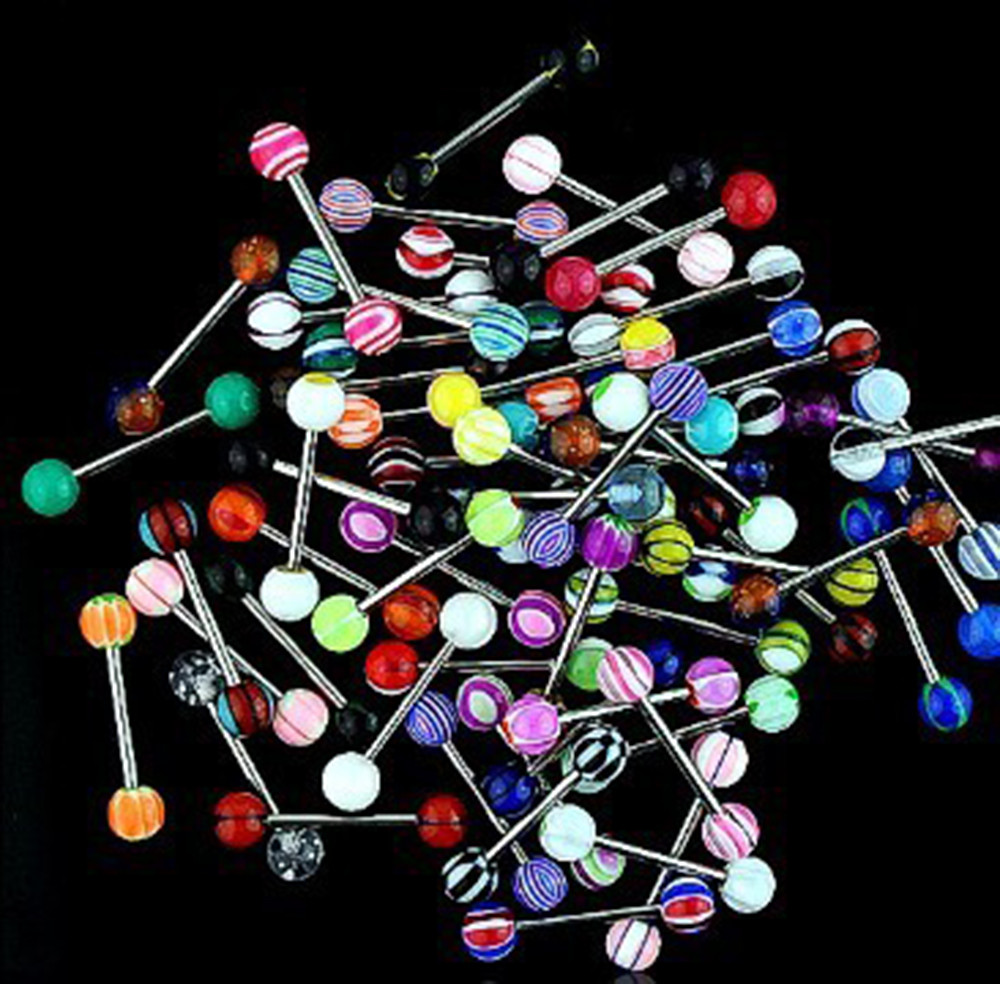 #5001 50 pièces coloré en acier inoxydable balle Barbell langue anneaux barres Piercing cosmétique piercing anneau nouvelles offres spéciales