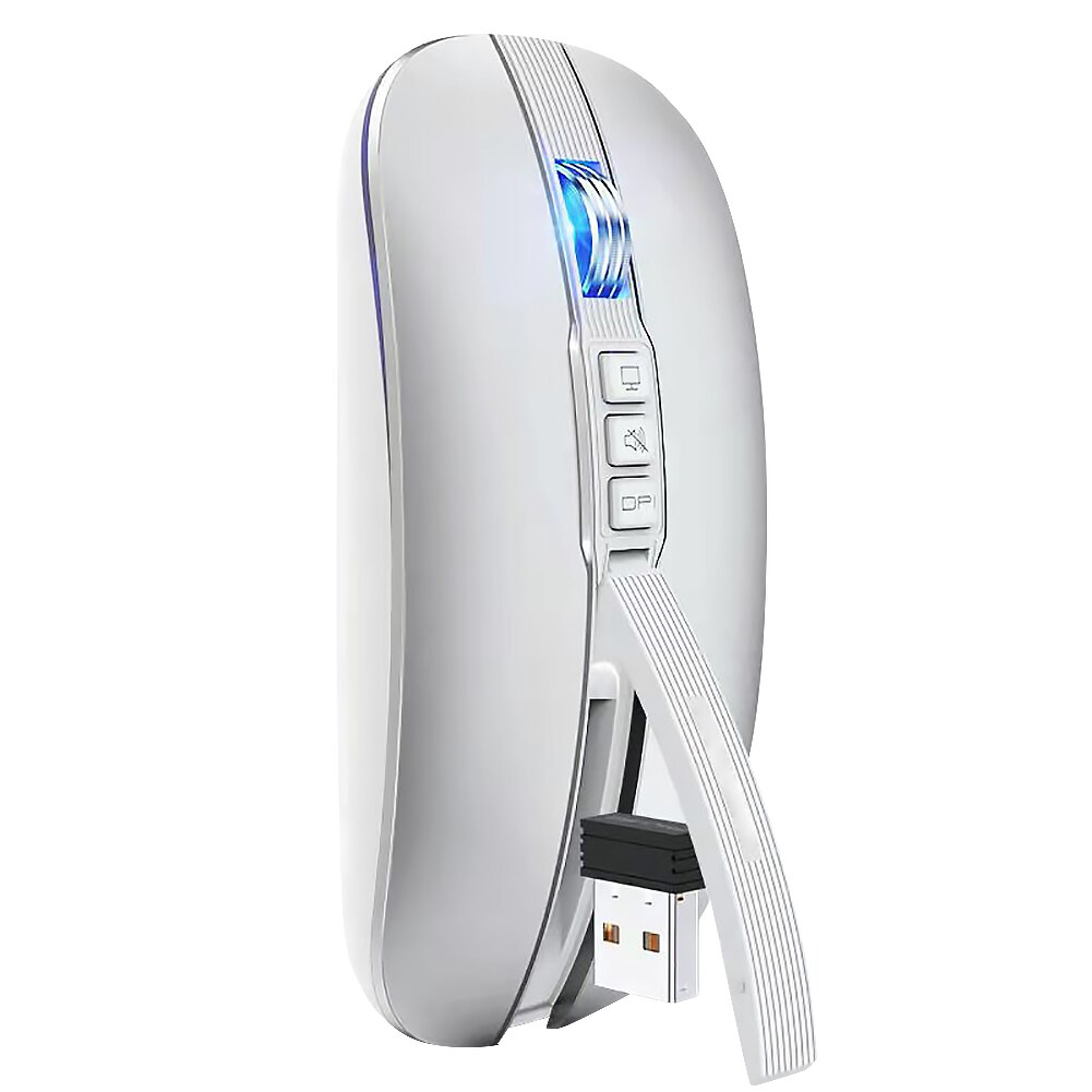 M113 USB 2.4G Bluetooth-Compatible Wireless Mouse Dual Mode 2400DPI Mouse Notebook Office Wireless Rechargeable Silent Mouses: Silver