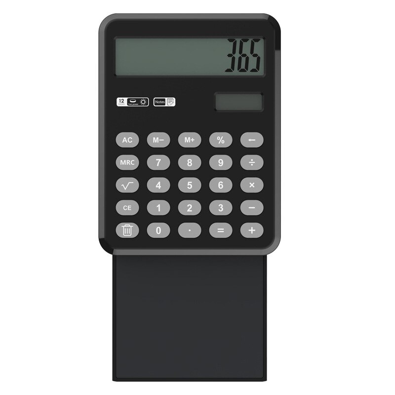 Handwriting Board Calculator Pull-out 12-digit Solar Calculator Dual Power Supply Compact Portable Large-screen Calculator: black