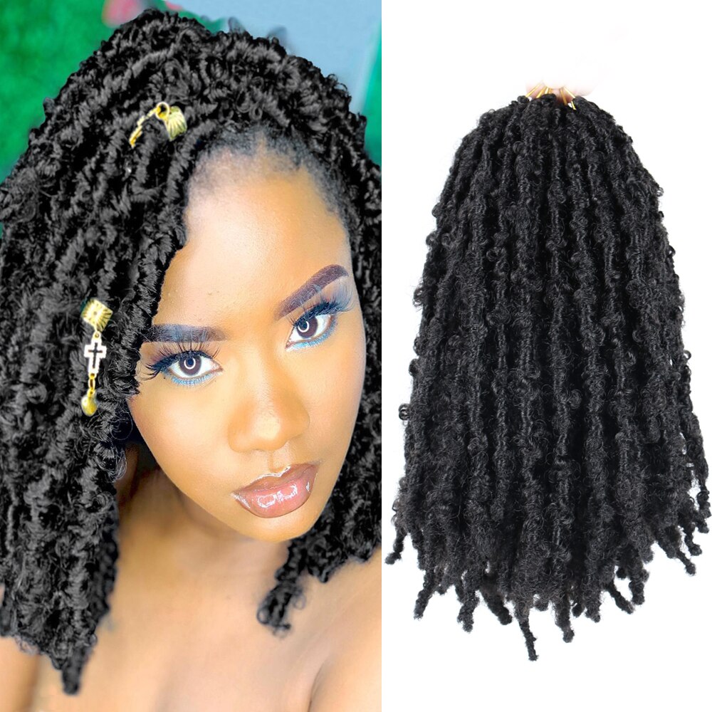 MODERN QUEEN Distressed Butterfly Locs Crochet 14 inch Butterfly Bob Faux Locs Crochet Braids Hair Black Messy Soft Locs Hair