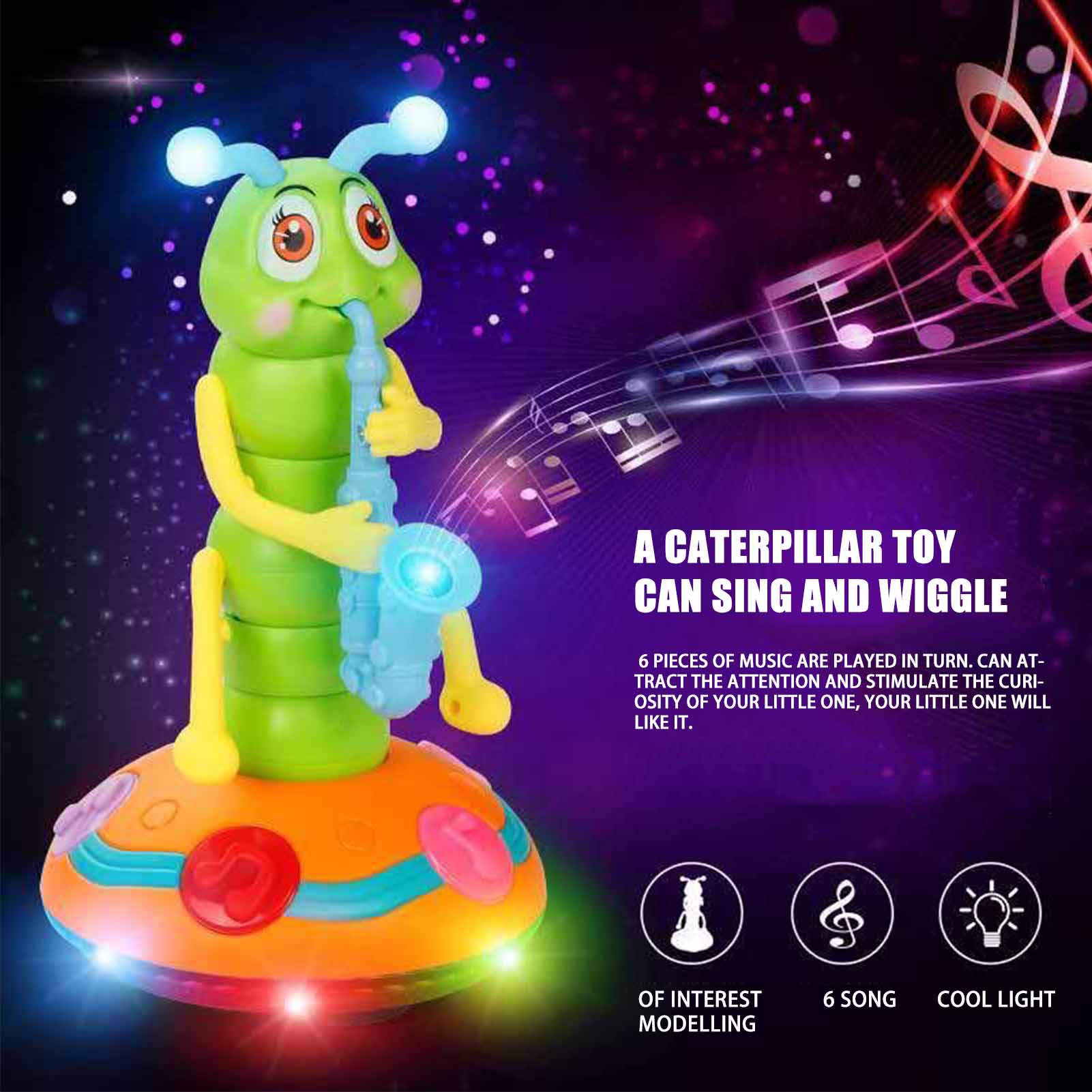 Dancing Saxofoon Rups Grappige Elektrische Muziek Speelgoed Met Led Zaklampen Voor Kinderen Baby Klinkt Game Speelgoed