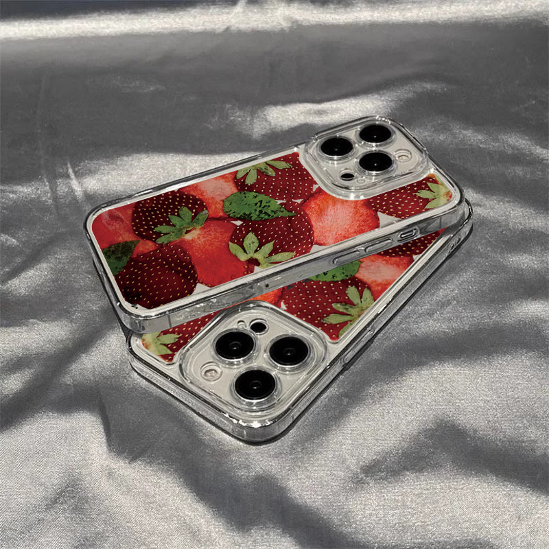 INS Korean Strawberry Pattern Phone Case for iPhone 16 15 14 13 12 11 Pro Max Mini X XS XR 7 Plus SE4 16E Soft Shockproof Cover