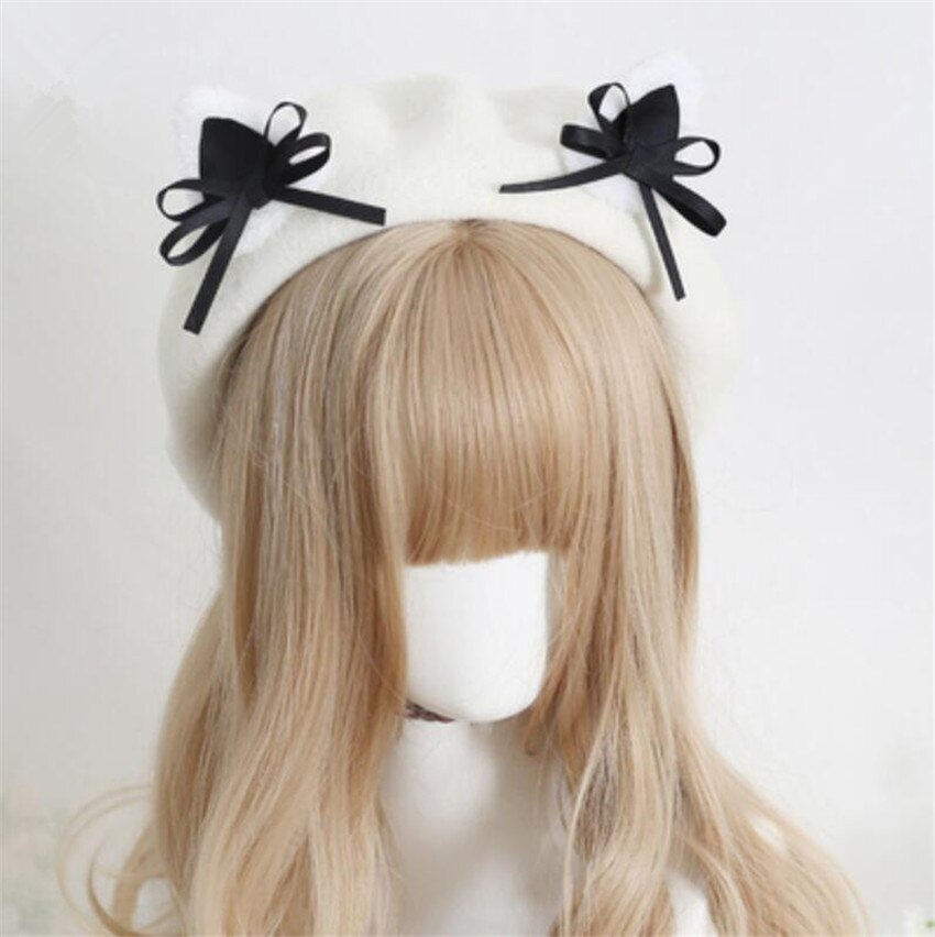 Kawaii Vrouwen Hoed Baret Wol Leuke Kat Oren Hoed Winter Warm Cap Lolita Hoofd Slijtage D1046: color 8
