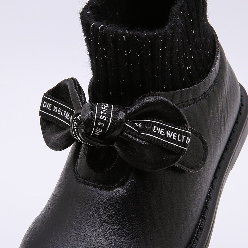 Winter Baby Girls Princess Boots Children Bow Ankle Boots Toddler Slip On Shoes Warm Brand Boots Soft Black Boots Shoes