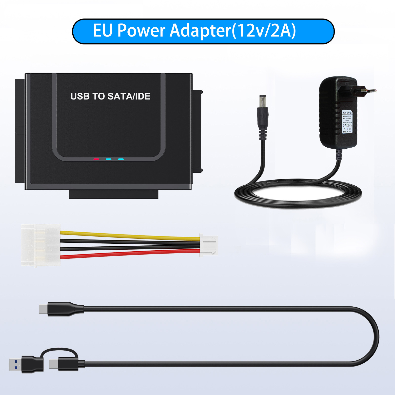 adapter SATA/IDE na USB 3.0 adapter dysku twardego Konwerter robić uniwersalnego dysku twardego IDE SATA HDD SSD 2,5/3,5 cala z zasilaczem 12V 2A: Czerwony