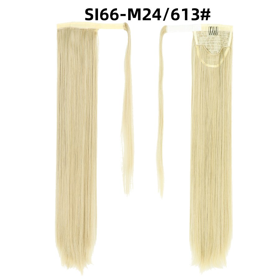 28 pulgadas sintético de Velcro de pelo de cola de caballo extensión recta Clip Invisible Pony cola resistente al calor negro marrón Rubio SI66: SI66-M24-613