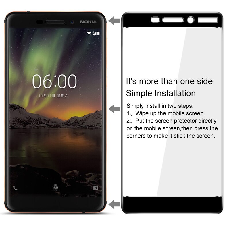 2 stks Gehard Glas Voor Nokia 6.1 Screen Protector voor Nokia 6.1 ) volledige Cover voor Nokia 6.1 TA-1043 3D Gebogen Rand Film