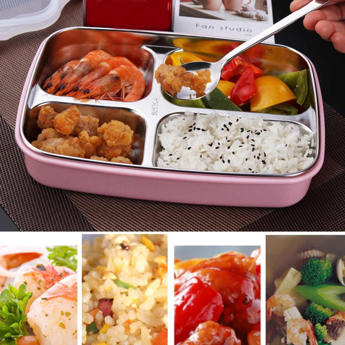 Japansk matlåda med fack 304 rostfri bento-låda för barn skolmatsbehållare läckagesäker matlåda värmearbete