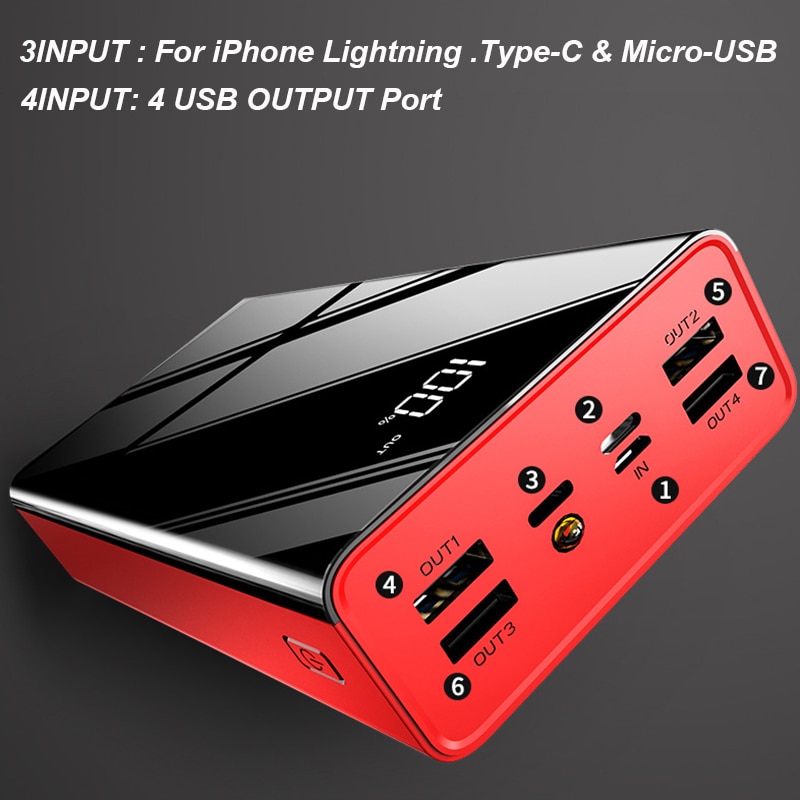 Batería Externa de 40000mAh con pantalla LED, PowerBank 2.1A DE CARGA RÁPIDA, cargador de teléfono con 4 salidas USB