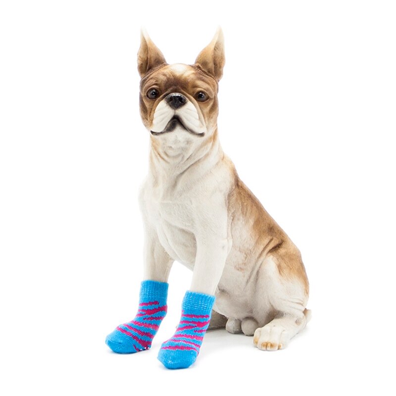 4 unids/set Cute Puppy Dog Shoes calcetines de algodón de punto antideslizantes para perros pequeños y medianos Puppy calcetines para caminar Paw Protector ..