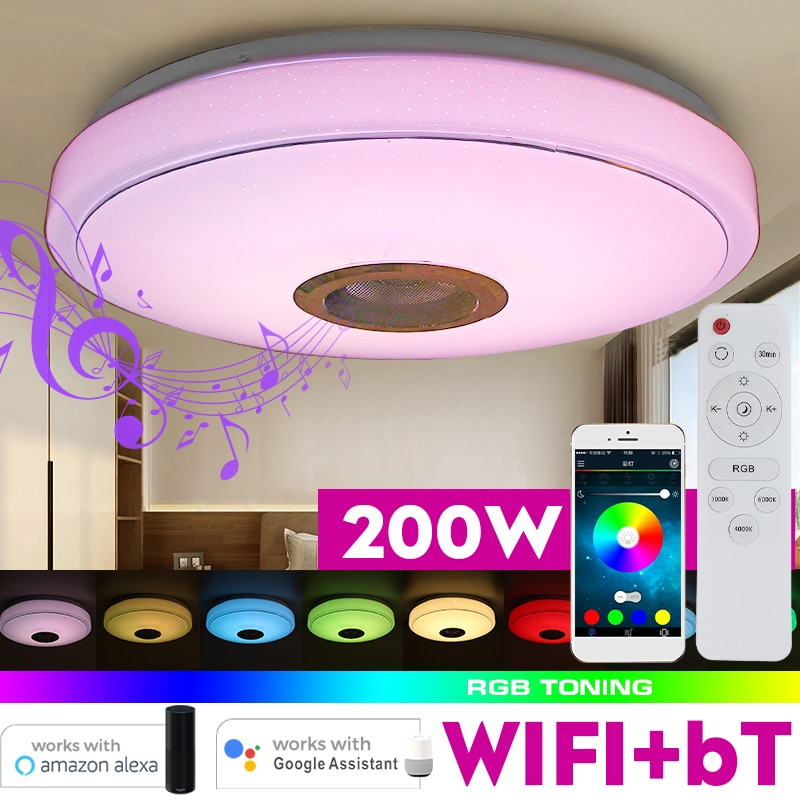 200W Wifi Moderne Rgb Led Plafond Verlichting Home Verlichting App Bluetooth Muziek Licht Slaapkamer Lamp Smart Plafond Lamp + afstandsbediening