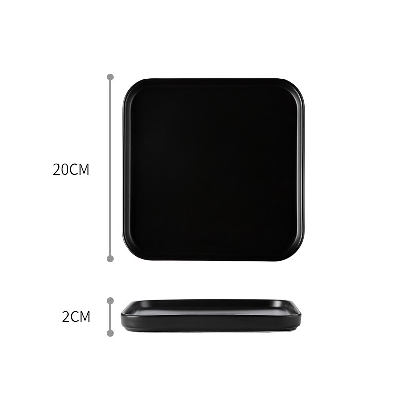 Firkantet tallerken flat keramisk servise hjem kjøkken porselen rekvisita biff matbit kake fett romantisk middagsretter: Svart 20cm