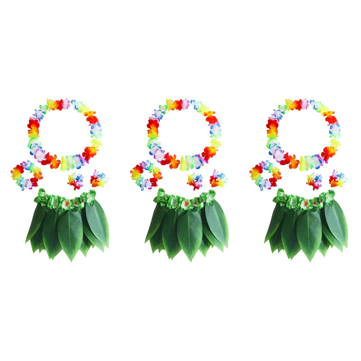 pcs Hula Skirt Hawaiian Costume Set with Green Leaves Leis Bracelets Headband Luau Party Favors for Beach Luau Party